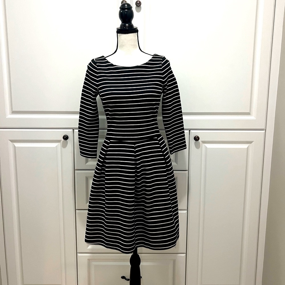Banana Republic black and white striped fit and flare dress size 4